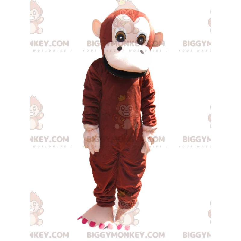 Bruin en crème aap BIGGYMONKEY™ mascottekostuum. aap kostuum -