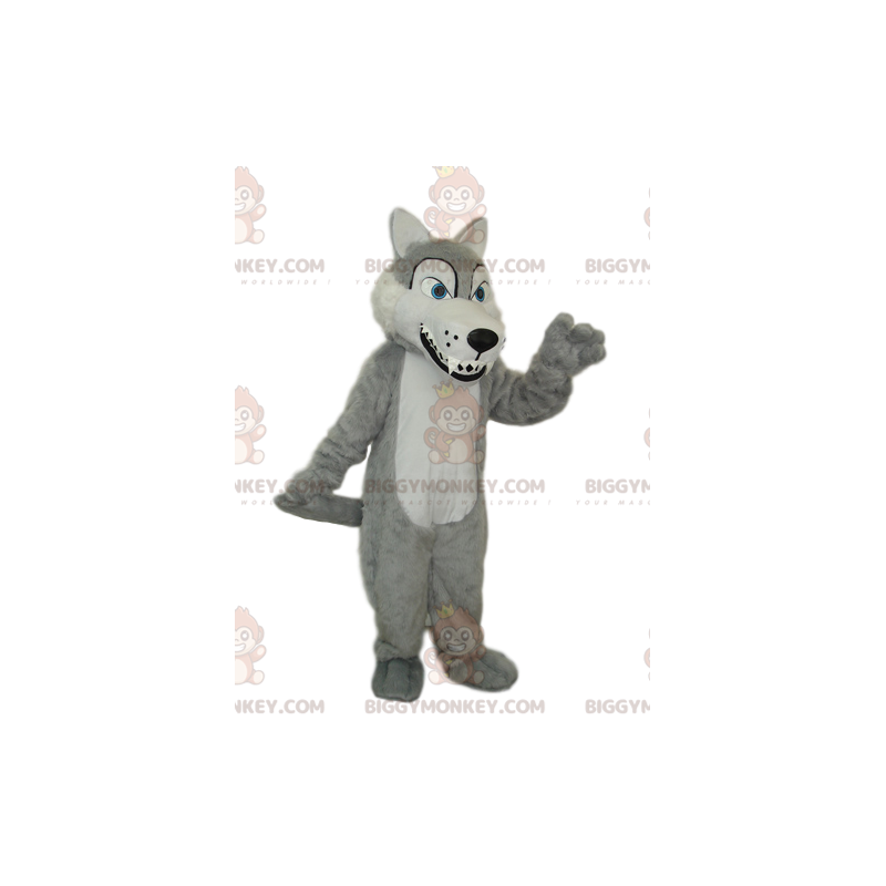 Big Teeth Gray and White Wolf BIGGYMONKEY™ Mascot Costume –