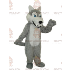 Big Teeth Gray and White Wolf BIGGYMONKEY™ Mascot Costume -