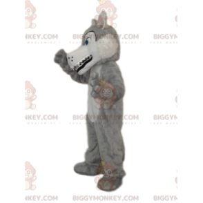 Costume de mascotte BIGGYMONKEY™ de loup gris et blanc avec de