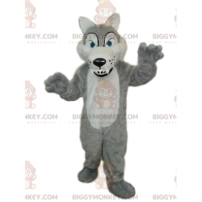 Grote tanden grijze en witte wolf BIGGYMONKEY™ mascottekostuum