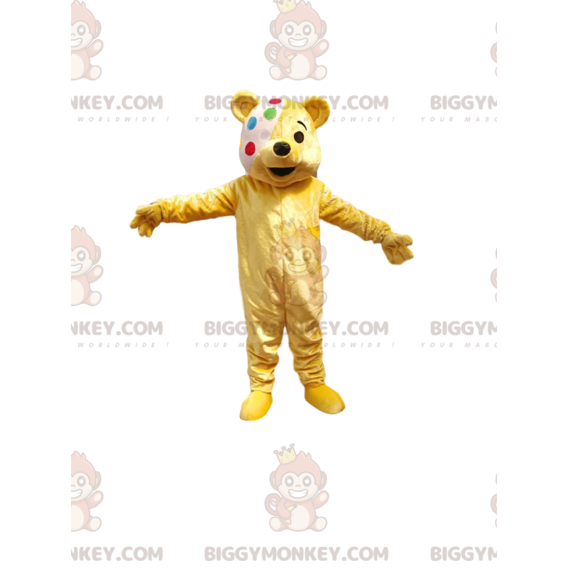 BIGGYMONKEY™ maskotdräkt Liten gul unge med flerfärgat bandage