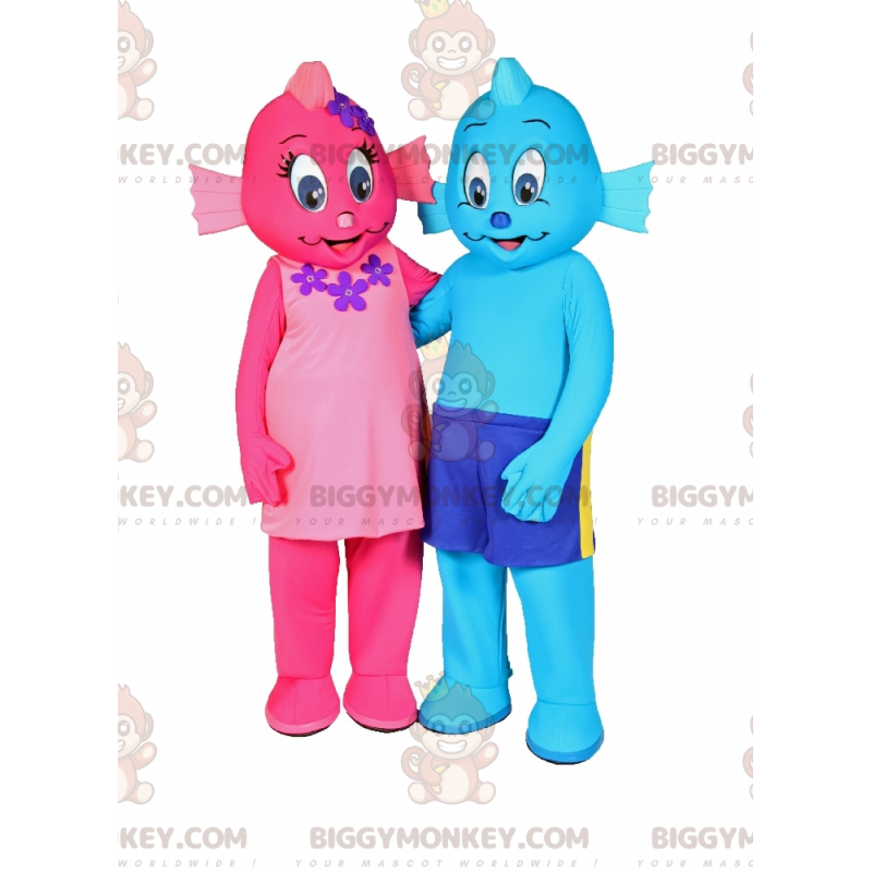 Sininen ja vaaleanpunainen BIGGYMONKEY™ maskottipukuduo -
