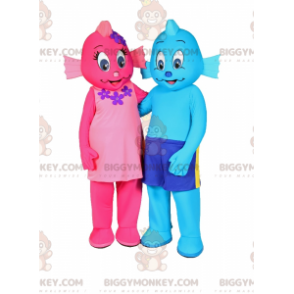 Blaues und rosafarbenes BIGGYMONKEY™ Maskottchen-Kostüm-Duo -