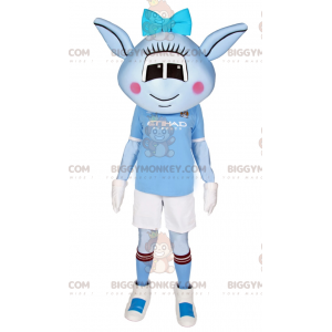 BIGGYMONKEY™ Costume da mascotte blu alieno con fiocco blu e