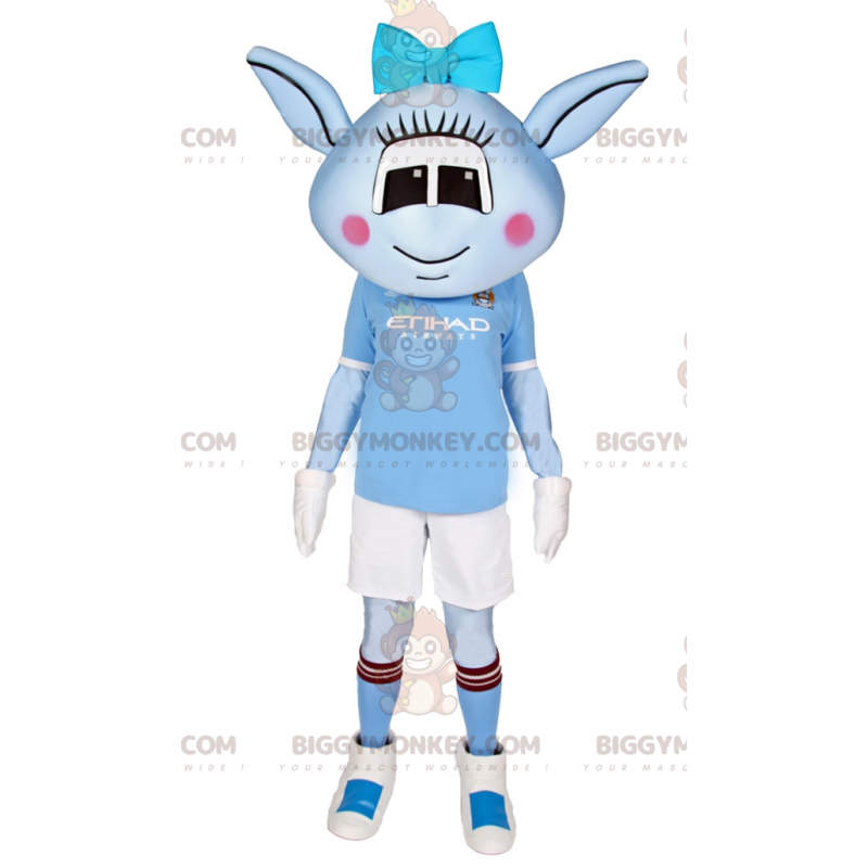 Costume de mascotte BIGGYMONKEY™ Alien bleu avec nœud bleu et