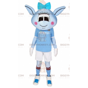 BIGGYMONKEY™ Alien Blue Mascot Costume with Blue Bow and Soccer
