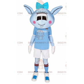 BIGGYMONKEY™ Costume da mascotte blu alieno con fiocco blu e