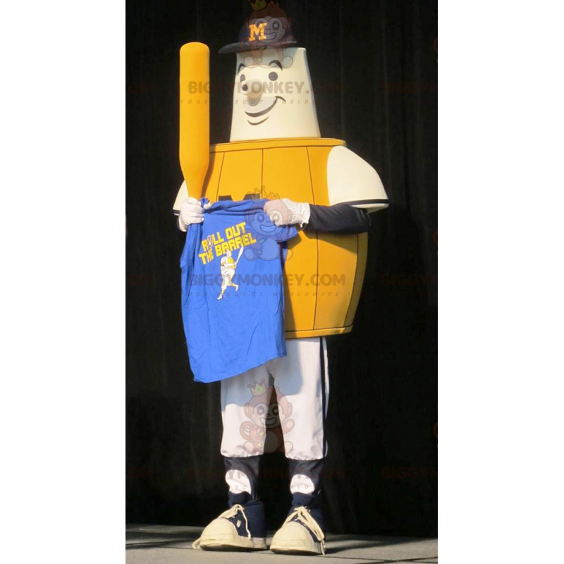 Wooden Barrel Dressed Snowman BIGGYMONKEY™ Mascot Costume –