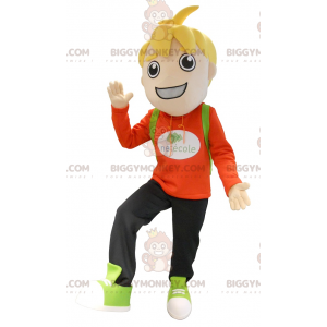 Costume de mascotte BIGGYMONKEY™ de petit garçon écolier blond
