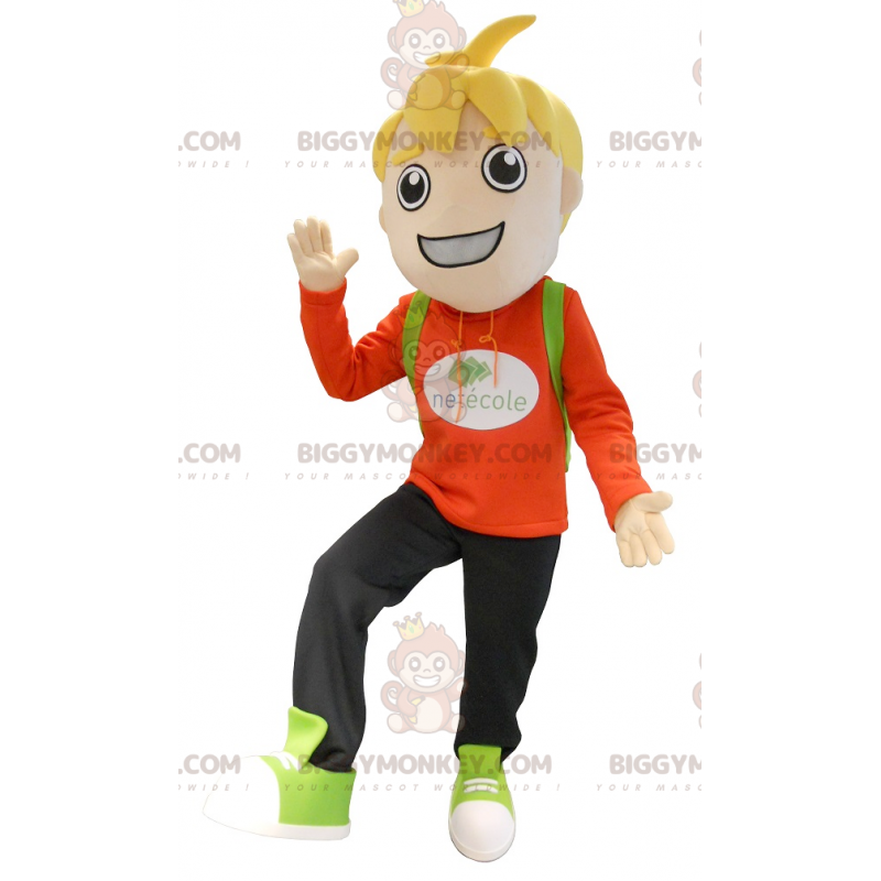 Kleine blonde schooljongen BIGGYMONKEY™ mascottekostuum -