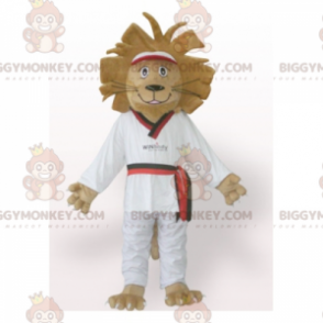 BIGGYMONKEY™ Maskottchenkostüm Brauner Löwe im weißen Kimono -