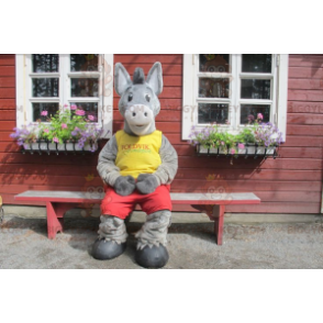 Disfraz de mascota BIGGYMONKEY™ de burro gris con traje