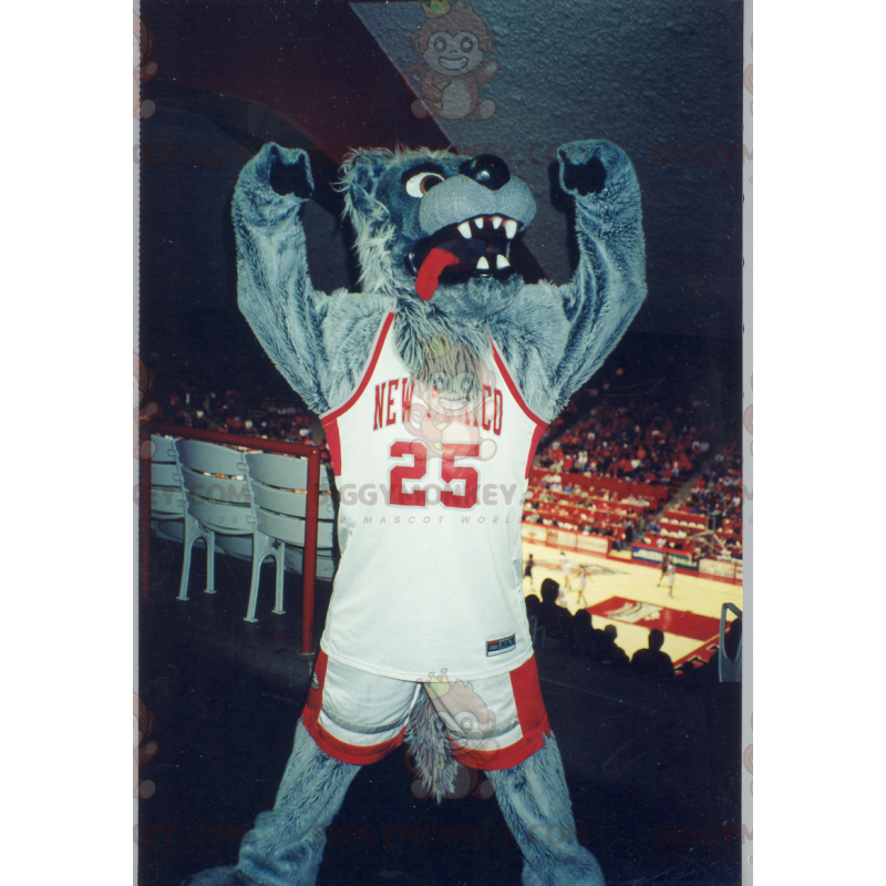 Kostým maskota BIGGYMONKEY™ Šedý vlk ve sportovním oblečení –