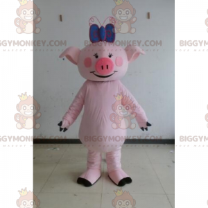 BIGGYMONKEY™ Farm Animal Mascot Kostuum - Varken met blauwe