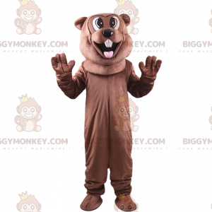 BIGGYMONKEY™ Brown Beaver Sticking Out Tongue Mascot Kostume -