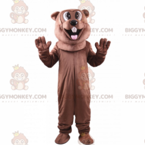 BIGGYMONKEY™ Disfraz de mascota de castor marrón sacando la