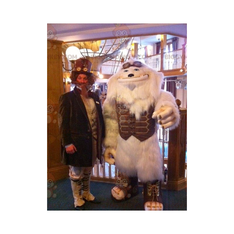 BIGGYMONKEY™ White Monster White Yeti maskottiasu ruskealla