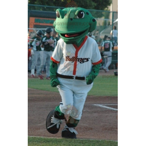 Disfraz de mascota BIGGYMONKEY™ Rana verde con traje de béisbol