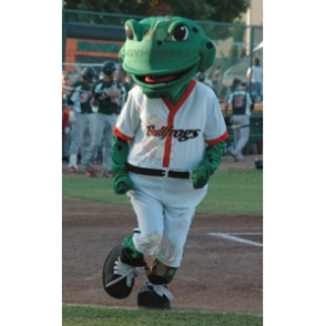 BIGGYMONKEY™ Mascot Costume Green Frog In White Baseball Outfit