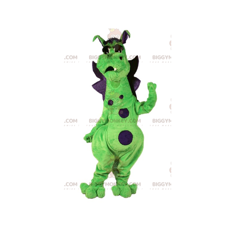 Simpatico e colorato costume da mascotte drago verde e viola