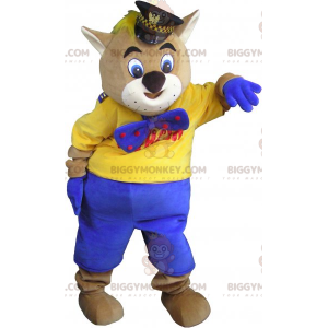 BIGGYMONKEY™ cat mascot costume with kepi and bow tie -