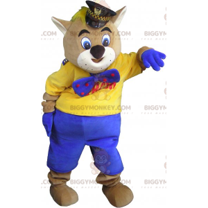 BIGGYMONKEY™ cat mascot costume with kepi and bow tie –