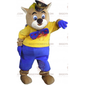 BIGGYMONKEY™ cat mascot costume with kepi and bow tie –