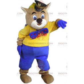 Costume de mascotte BIGGYMONKEY™ chat avec képi et nœud