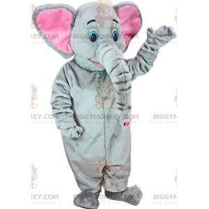 BIGGYMONKEY™ Costume da mascotte elefante grigio e rosa con