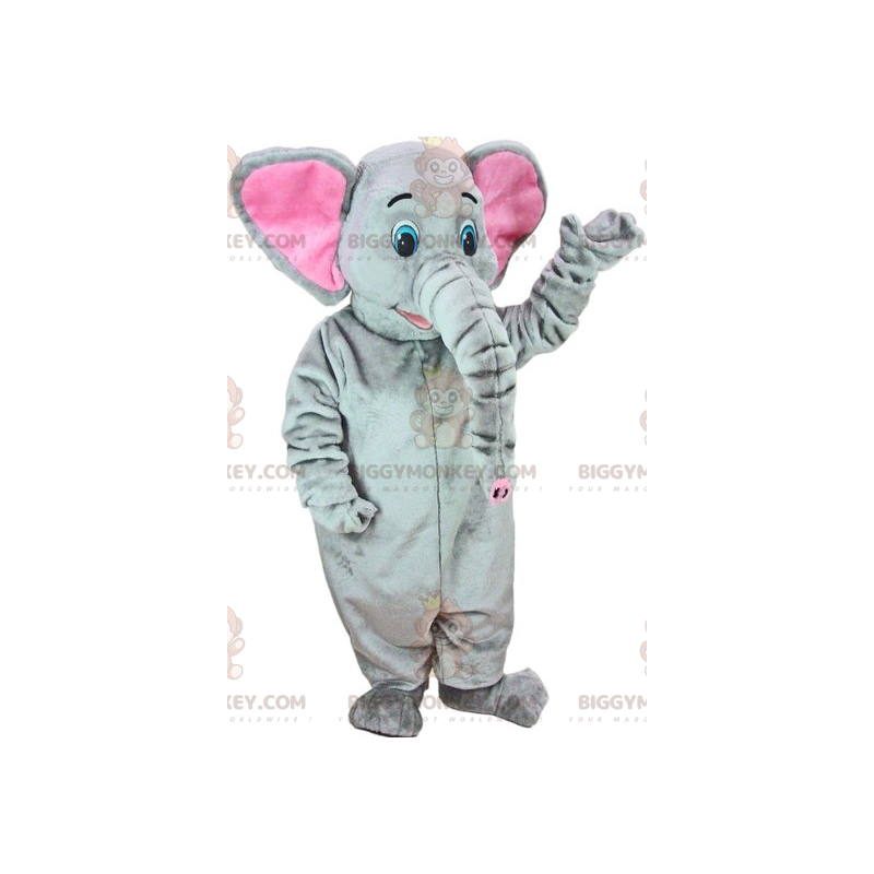 BIGGYMONKEY™ Costume da mascotte elefante grigio e rosa con