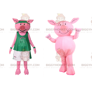 Traje de mascote de porco BIGGYMONKEY™ em roupas esportivas –