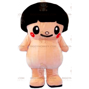 BIGGYMONKEY™ Big Pink Sumo Mascot Costume With Bowl Cut -