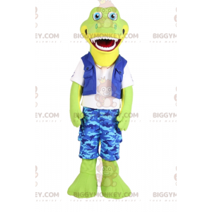 BIGGYMONKEY™ hymyilevä krokotiili-maskottiasu sinisissä