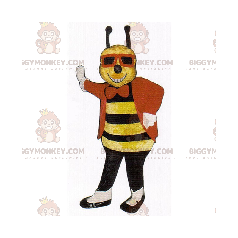 Traje de mascote Bee BIGGYMONKEY™ com jaqueta e óculos pretos –