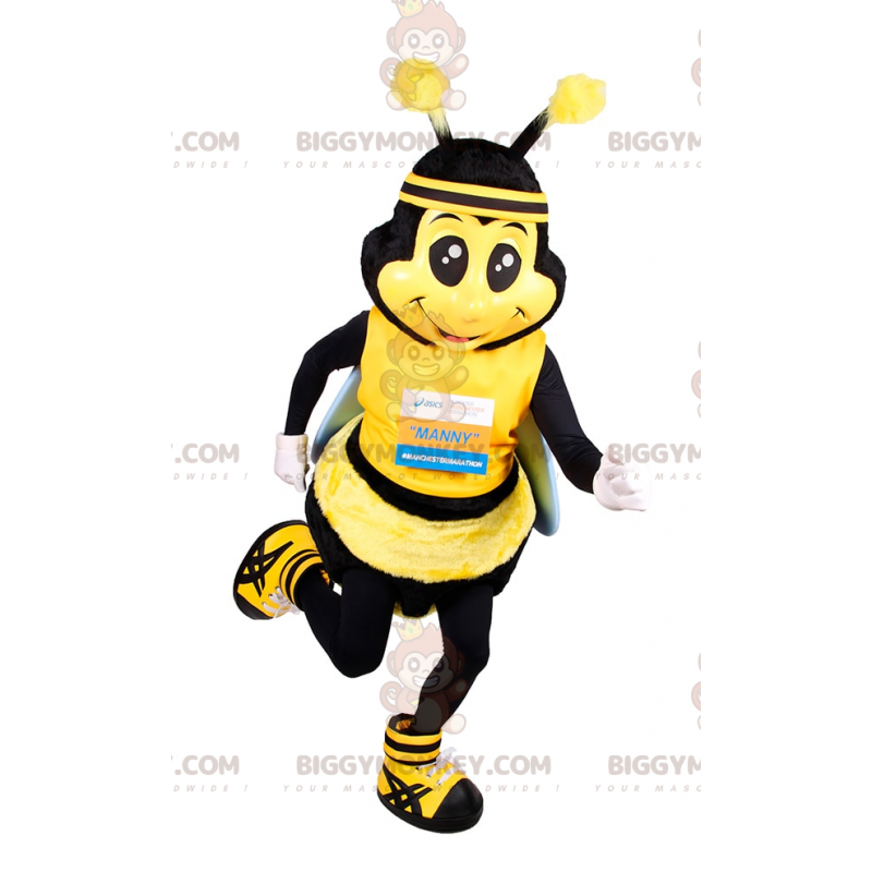 Biene BIGGYMONKEY™ Maskottchen-Kostüm im Rennfahrer-Outfit -