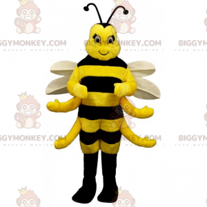 BIGGYMONKEY™ Süßes weißes geflügeltes Bienen-Maskottchen-Kostüm
