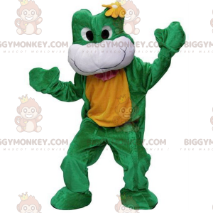 Vihreä valkoinen ja keltainen sammakko BIGGYMONKEY™ maskottiasu