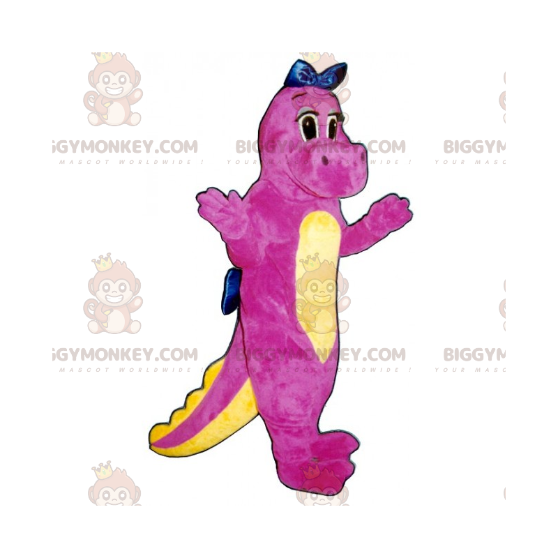 BIGGYMONKEY™ maskotkostume Sød lyserød dinosaur med blå sløjfe