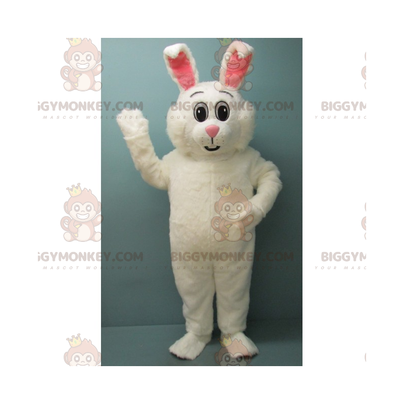 BIGGYMONKEY™ söt vit kanin rosa öron maskotdräkt - BiggyMonkey