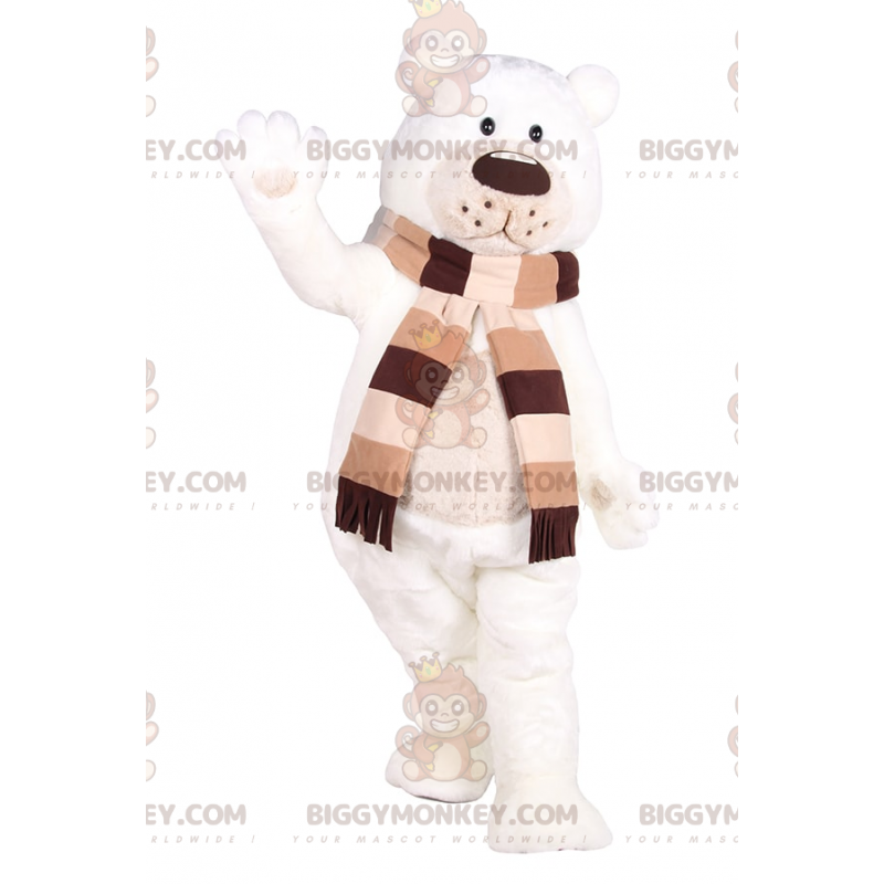 BIGGYMONKEY™ Süßes Eisbär-Maskottchen-Kostüm mit Schal -