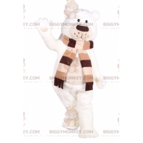 BIGGYMONKEY™ Süßes Eisbär-Maskottchen-Kostüm mit Schal -