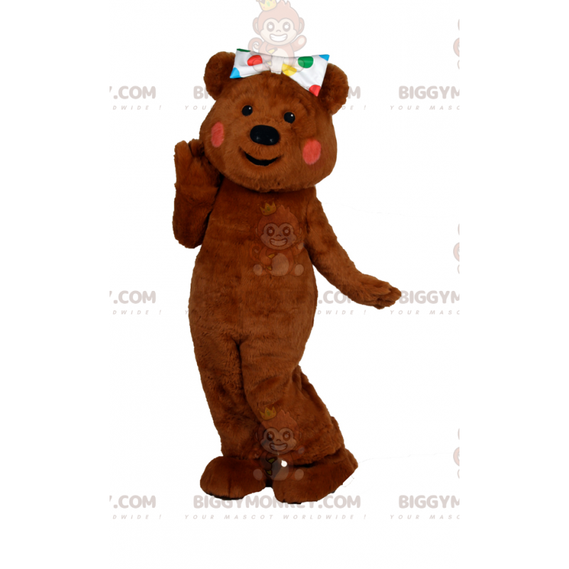 BIGGYMONKEY™ Χαριτωμένη στολή μασκότ αρκούδας με φιόγκο πουά -