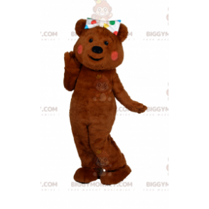 Traje de mascote de urso fofo BIGGYMONKEY™ com laço de bolinhas