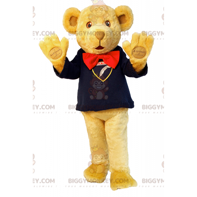 BIGGYMONKEY™ Cute Bear Mascot Costume with Sweater and Bow Tie