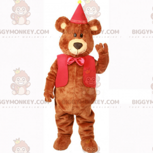 BIGGYMONKEY™ Cute Bear Mascot Costume With Jacket And Red Bow –