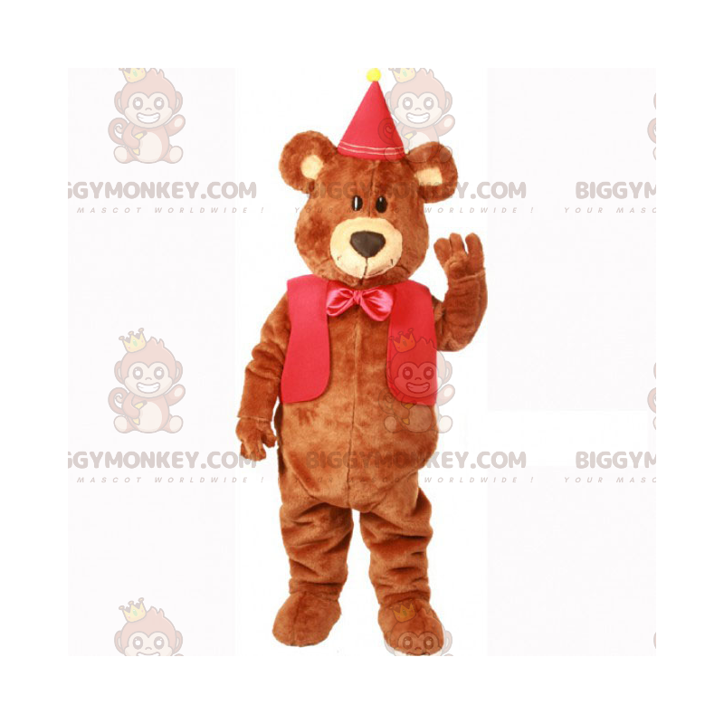 BIGGYMONKEY™ Cute Bear Mascot Costume With Jacket And Red Bow -