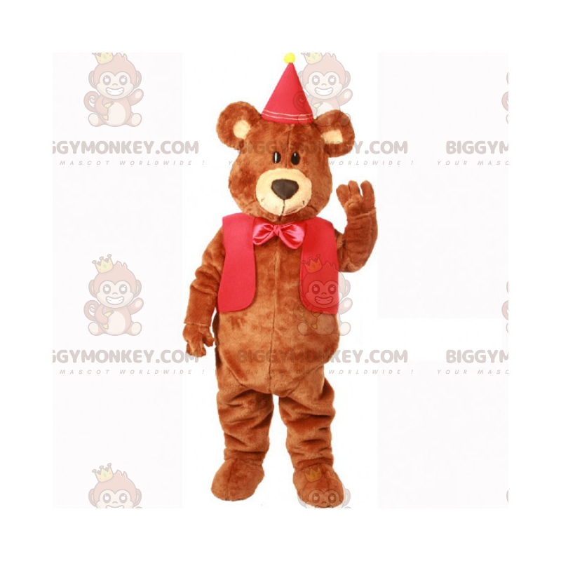 BIGGYMONKEY™ Söpö karhun maskottiasu, jossa takki ja punainen