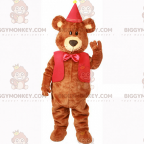 BIGGYMONKEY™ Cute Bear Mascot Costume With Jacket And Red Bow –