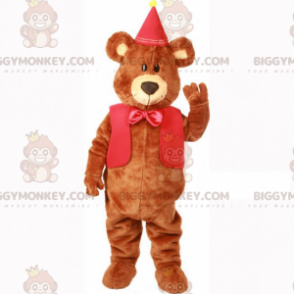 BIGGYMONKEY™ sød bjørnemaskotkostume med jakke og rød sløjfe -